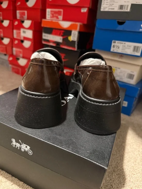 Coach Brown Leather Platform Penny Loafers - Picture 8 of 9